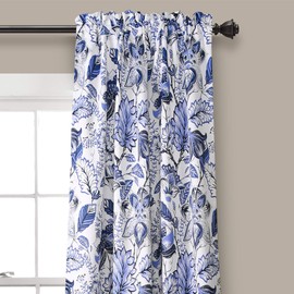 Lush Decor, Blue Cynthia Jacobean Darkening Window Curtains Panel Set for Living, Dining Room, Bedroom (Pair), 108" L