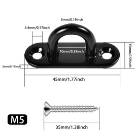 10Set M5 Stainless Steel Eye Plate, Black Metal Oblong Eye Plate Pads, Staple Rings Hooks Hardware with 2 Holes Wall Anchor Ceiling Hook for Rope Loop Hanging Hooks, with Screws and Plastic Plugs