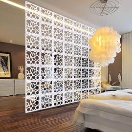 ANMINY 12 PCS Hanging Room Divider Decorative Thick Panels Floral Carving Wall Screen Hollow Out Design for Bedroom Living Dining Room Kitchen Office Restaurant Home Hotel Decor - White Bubble