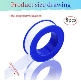 8 Rolls PTFE Plumbers Tape, Thread Seal Teflon Tape,Shower Head Water Pipe and Pipe Thread Seal Tapes (White,10m X 15mm)
