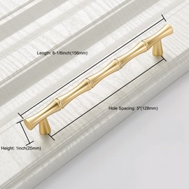 Caylingdee Gold Cabinet Handles 3-3/4"(96mm) Hole Centers Bamboo Shape Cabinet Pulls Dresser Pulls Zinc Alloy Drawer Pulls for Decorative Furniture Accessories Pulls, Pack of 4