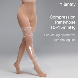 Yilanmy Compression Pantyhose for Women 10-15mmHg Support Hose Compression Tights 30D Sheer Stockings 2 Pairs