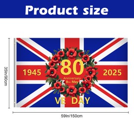 VE Day 80th Anniversary Flag, Victory In Europe Decorations, VE Day 80th Anniversary Aecorations, Memorabilia Flag 80 Years Victory In Europe for Bedroom Yard Garden Outdoors (150 * 90cm)