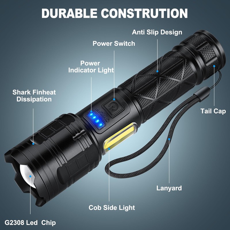 Cinlinso Rechargeable LED Flashlights 990000 High Lumens 2 Pack, Super