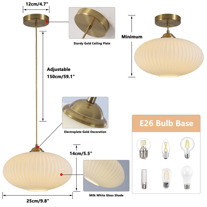 KCO Lighting Mid Century Modern Gold Globe Pendant Lighting Brushed