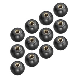 METALLIXITY Threaded Ball Knobs (25mm/0.98") 12Pcs, Plastic Ball Lever Knob with M6 Female Thread Brass Insert - for Machine Handle Tool Replacement, Black