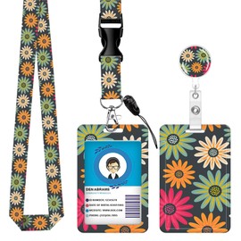 OZVE ID Badge Holder with Breakaway Lanyard, Retractable Badge Reel,Lanyards for Id Badges，Work Name Tag Breakaway Lanyard ID Card Protector Case for Teacher Nurse Work Office(Blooming Flowers)