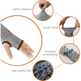 CAWANFLY Protective Arm Sleeves, Level 5 Protection Cut Resistant Sleeve with Thumb Hole 1 Pair, Grey, Large