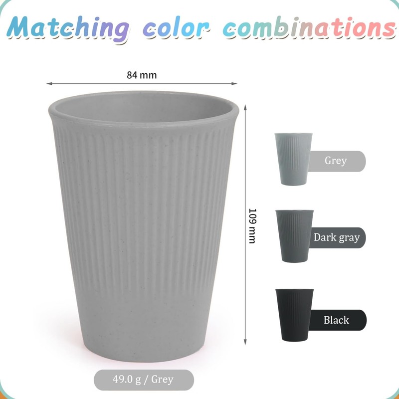 8PCS Wheat Straw Cups Plastic Cups Unbreakable Drinking Cup Reusable