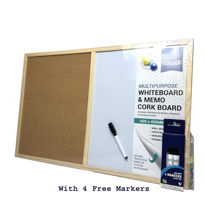 Pin Cork Board & Magnetic Whiteboard Dry Wipe White Memo