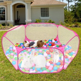 Fulasun Outdoor Foldable Pet Playpen Breathable Small Animals Tent Transparent Pet Exercise Fence Rabbit Play Pen Cage for Rabbits Hamster Hedgehogs Diameter 120cm ..(Pink)