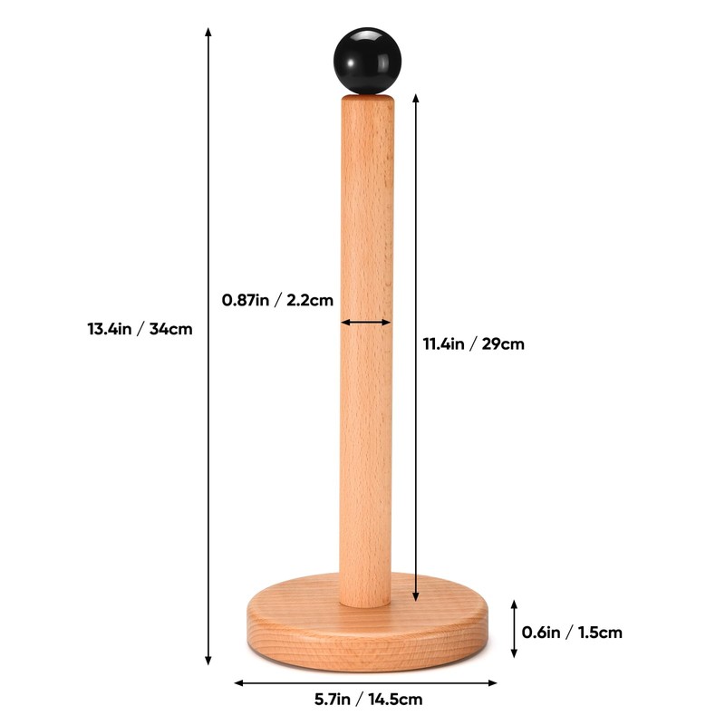 Paper Towel Holder, Wooden Kitchen Roll Stand (Black Ball)
