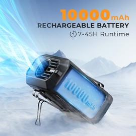 ASNUG Portable Waist Fan Rechargeable, 10000mAh Battery Powered & 45H Runtime, 10-Speed Personal Fan w/Lanyard, Flash Light, LED Display, Clip on Wearable Belt for Jogging Hiking Jobsite Warehouse