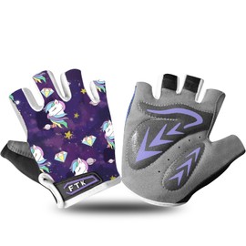 LOVMEAD Cycling Gloves Kids Fingerless for Boys Girls Age 4-12, MTB Gloves Pair Girls Boys Outdoor Sports Road Bike Bicycle Half Finger Gloves Spring Summer (Purple, L)