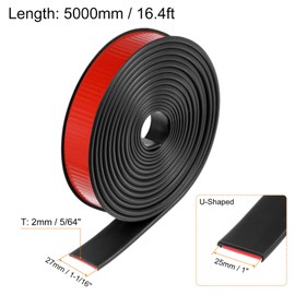 HARFINGTON U-Shape Edge Banding 1" x 16.4ft (25mm x 5000mm) Self Adhesive TPE Flexible Veneer Edging Edge Protector for Furniture Cabinet Table Repair, Black
