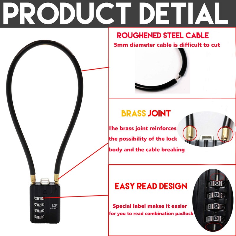 RESET-201 (2 Pack) 4 Digit Combination Padlock with 20 inch