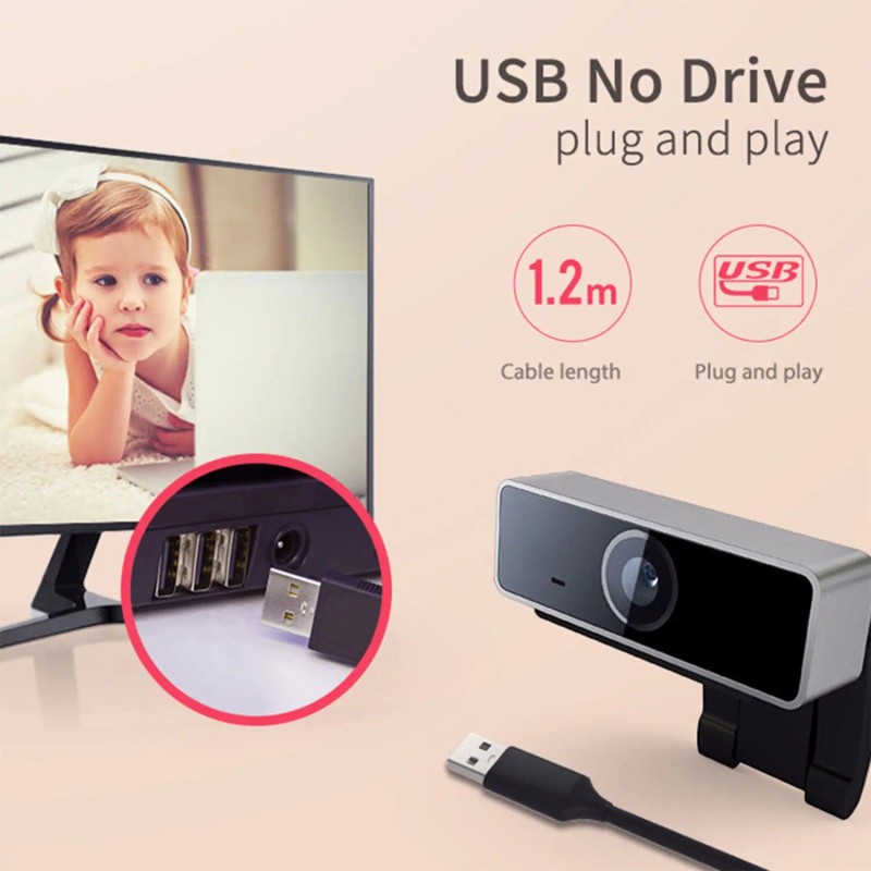 FHD 1080P USB PC Webcam with Auto Focus Microphone 60-Degree