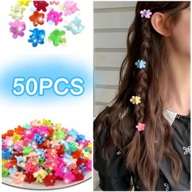 Tesvyns 50Pcs Mini Flower Hair Clip Colorful Mini Hair Claw Baby Hair Clips Toddler Hair Clips Girls Decorative Bun Tiny hair clips, Assorted Colors (Floral)