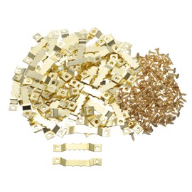 sourcing map 80pcs Saw Tooth Picture Hangers with 160pcs Screws, Picture Frames Picture Hangers with Screws for Hanging Clock Paintings Artwork Picture Frame Hook Photos (Gold)