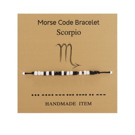 Zodiac Bracelet for Women Morse Code Bracelet for Men Inspirational Code Bracelet Adjustable 12 Constellation Bracelet Funny Beaded String Bracelet for Best Friend Couples with Message Card (Scorpio)