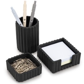 KIBAGA Modern Aesthetic Desk Accessories Set of 3 - Stylish Concrete Organizers for Pens & Office Supplies - A Cute and Functional Addition to Your Workspace Decor