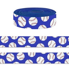 5 Yards American Baseball Ribbon for Crafting Sewing, 7/8 Inch Navy Blue Grosgrain Ribbons for Gift Wrapping, Sports Balls Ribbons for Hair Bow Cheerleader Accessories