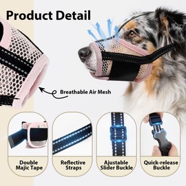 JOYPAWS Dog Muzzle, Air Mesh & Reflective Straps for Small Dogs - Prevent Chewing/Biting, Allows Panting & Drinking - German Shepherd, Collie, Retriever Pink S