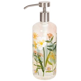 Now Designs Bees & Blooms Glass Soap Dispenser with Stainless Steel Pump, 16 oz