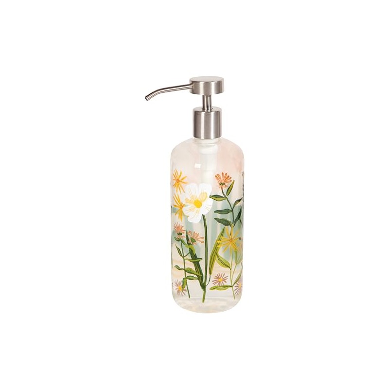 Now Designs Bees & Blooms Glass Soap Dispenser with Stainless