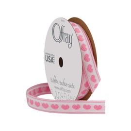 BERWICK Offray 1/2" Wide Heart Pattern Ribbon for Crafts and Decoration, 9-Foot, Pink