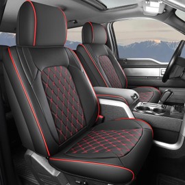 Umbrauto Custom Seat Covers for Ford F150, Faux Leather Pickup Truck Front Seatcovers for 2015-2024 Ford F150 SuperCrew/ 2017-2024 F250 F350 F450 Super Duty Crew Cab XL XLT Lariat King Ranch Platinum