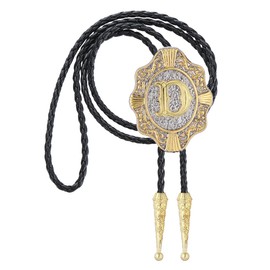GelConnie Bolo Tie for Women Gold Bolo Cowboy Ties Leather Western Initial Bolo Tie A to Z Rodeo Cowboy Leather Necktie