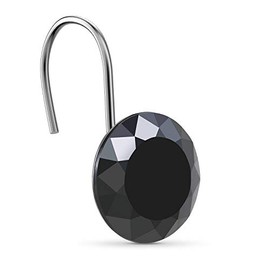 CHICTIE Black Shower Curtain Hooks Rings Crystal,Diamond Decorative Shower Curtain Hooks,Set of 12 Stainless Steel Rust-Proof Round Rhinestones Shower Rings Hangers for Bathroom