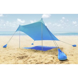 ALPHA CAMP Beach Tent Canopy, Portable Sun Shelter Sun Shade 7x7 FT with Sandbag Anchors, 2 Pole Pop Up Outdoor Shelter Family Size for Beach, Camping, Fishing, Backyard, Picnics - Blue