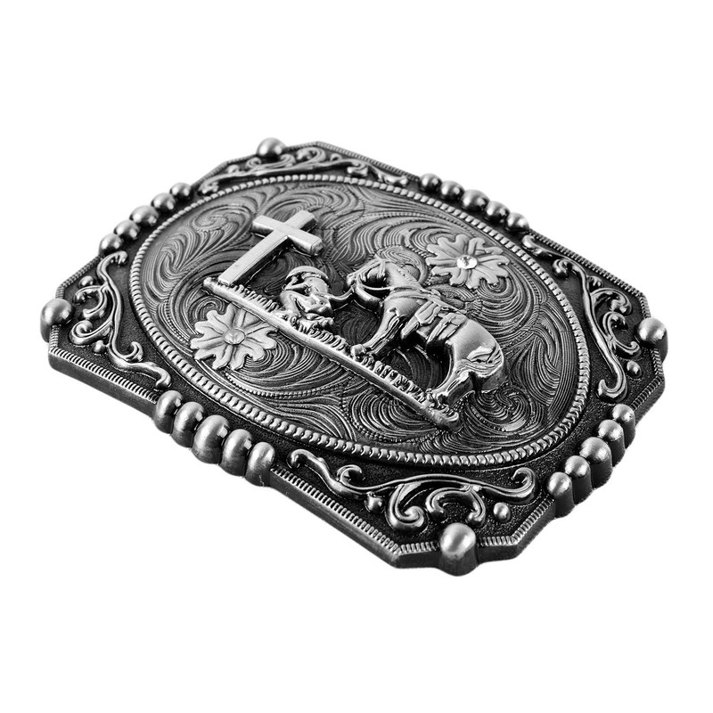 Moranse Religion Cross Cowboy And Horse Design Belt Buckles (Square