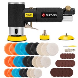SI FANG 48Pcs 1'' 2'' 3'' Mini Random Orbital Air Sander Kit, High Speed Pneumatic Mini Sanders Polisher for Auto Body Work, Includes 1/2/3in Polishing Sponge & Wool Pads, Sandpapers (Black)