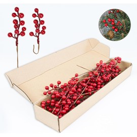 32 Pack Christmas Tree Decorations, Artificial Red Berry Stems 6.5inch Christmas Berry Picks with Holly Berries for Xmas Winter Holiday Home DIY Ornaments