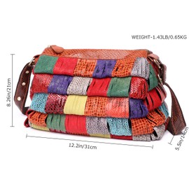 Women Multicolor Genuine Leather Boston Tote Bag Colorful Handbag Crossbody Bags, Multicoloured-d, Large