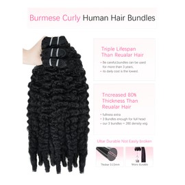 PHIPORNACI Raw Burmese Curly Human Hair Bundles 20 Inch 15A Double Weft Water Wave Bundles Human Hair with Spiral Ends 3C4A Quick Weave one Deals Human Hair Extensions for Black Women Natural Black