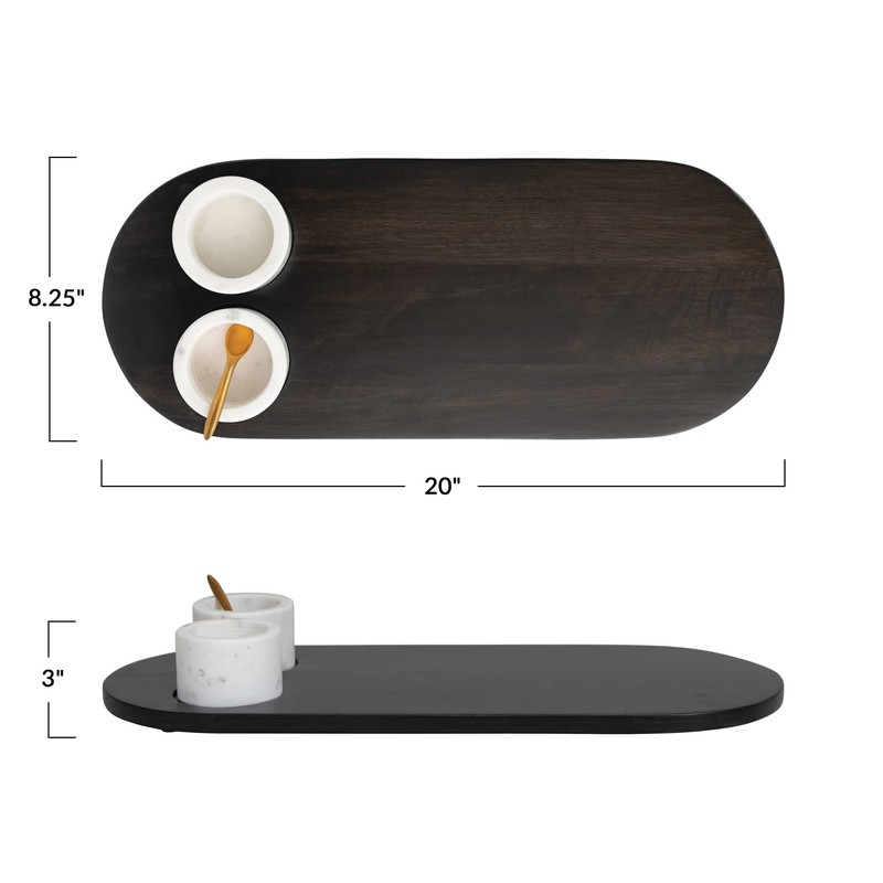 Bloomingville Bloomingville Mango Wood Tray with 2 Marble Bowls and