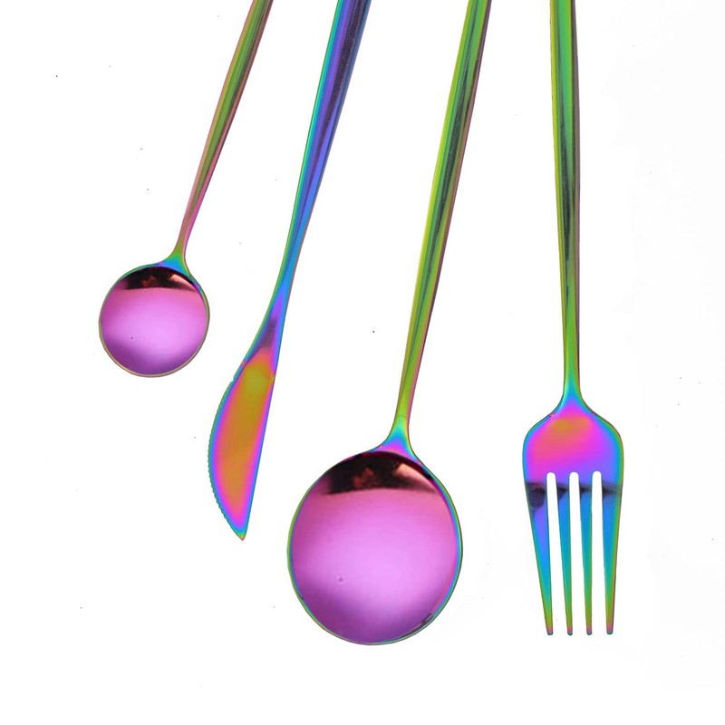 Dnalrhoi 24-Piece Korean Silverware Set Rainbow Forks and Spoons Set