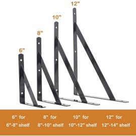 10 Inch Shelf Brackets, 2 Pack Heavy Duty L Brackets for Shelves, 90 Degree Triangle Metal Supports for DIY Floating Shelf with Screws ( Black)