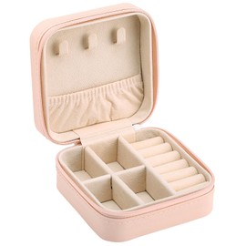 NALER Jewelry Storage, Mini Jewelry Box, Accessory Case, PU, Portable, Jewelry Case, Ring, Earrings, Necklace, Piercing Case, Portable, Convenient (Pink)
