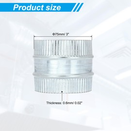 PATIKIL 3 Inch Duct Connector Coupling, Galvanized Steel Straight Dryer Vent Coupler Flexible Ducting Collar Connector Round Crimped Ventilation Duct Extension for HVAC System Pipe