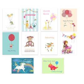 the lazy panda card company Set of 40 Birthday Cards Greeting Cards Children's Birthday Folding Cards with 40 Envelopes