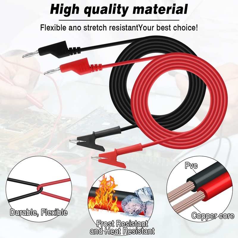 Dual Alligator Clips Electrical Test Leads, 2Pcs 4mm Banana Plug