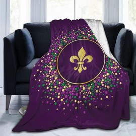 Purple Golden Fleur De Lis Blanket Soft Lightweight Throw Blankets Cozy Flannel Bed Throws for Sofa Couch Travel Home Room Bedroom Decor Gifts for Kids Women Adults 50"x40"