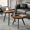 Recximi 2 PCS Small Round Coffee Table, Walnut Nesting Tables for Small Spaces, Mid Century Modern Centre Table, Easy Assembly Circle Coffee Tables for Living Room, Minimalist Nesting Coffee Table Set of 2