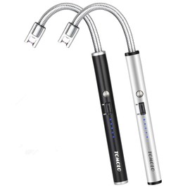 TOMOLO 2 Pack Electric Candle Lighter USB Rechargeable Flameless Windproof Arc Lighter with Flexible Neck, Safety Switch for Candle, Grill, BBQ, Camping & Kitchen (Black&Silver)