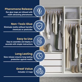 Moth Traps for Wardrobes 12 Pack, Clothes Moth Killer with Pheromone, Clothes Carpet Protection Repellent, Sticky Paper Traps for Moths Treatment by Felyne